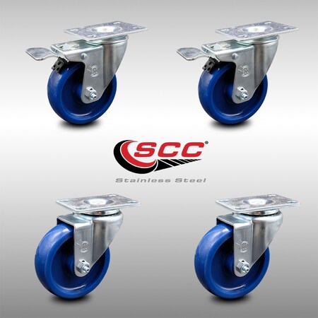 Service Caster 4 Inch SS Solid Polyurethane Top Plate Caster Total Lock Brakes SCC, 2PK SCC-SSTTL20S414-SPUS-2-S-2